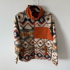 Alpine Design Geometric Fleece Jacket - Orange, Cream, Black